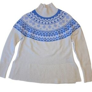 Tahari Extra Small Blue White Fair Isle Mock Neck Knit Pullover Sweater Nordic